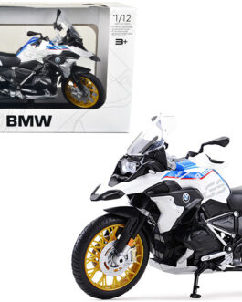 BMW R1250 GS White with Blue and Red Stripes 1/12 Diecast Motorcycle Model by Maisto