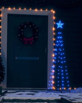 vidaXL Christmas Cone Tree Blue 84 LEDs Decoration 19.7″x59.1″