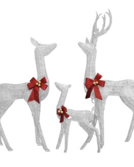 vidaXL Reindeer Family Christmas Decoration White and Silver 201 LEDs
