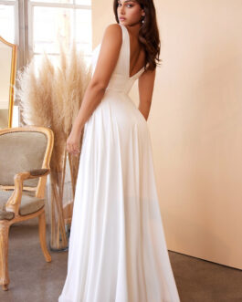 Classic Soft a-line dress Off-White Satin Bride Dress Fitted Bodice Wedding Ceremony Gown CD7469W