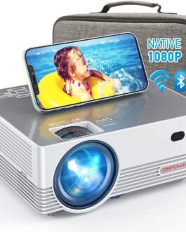Native 1080P WiFi Bluetooth Projector, DBPOWER 8000L Full HD Outdoor Movie Projector Support iOS/Android Sync Screen&Zoom, Home Theater Video Projector Compatible w/PC/DVD/TV/Carrying Case Included