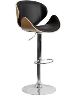 Modern Adjustable Height Barstool with Curved Black Vinyl Seat & Back
