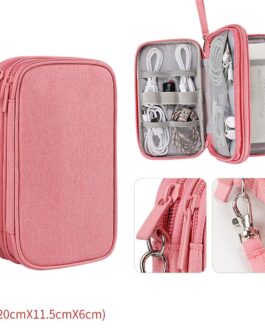 Cable Storage Bag Waterproof Double Layer Portable Electronic Accessories Storage Organizers Pouch For Cable Cord pink