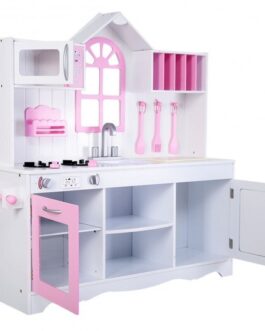 Wood Toy Kitchen Kids Cooking Pretend Play Set – Color: White