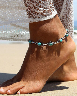 Boho Beach Adjustable Round Turquoise Beaded Anklet
