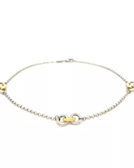 14k Yellow Gold and Sterling Silver Triple Ring Stationed Anklet