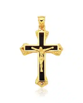 14k Yellow Gold Black Onyx Cross Pendant
