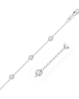 14k White Gold Anklet with Round White Cubic Zirconia