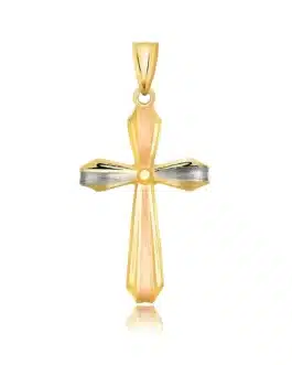 14k Tri Color Gold Cross Motif Pendant with Textured Finish