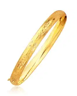 Classic Floral Carved Bangle in 14k Yellow Gold (6.0mm)