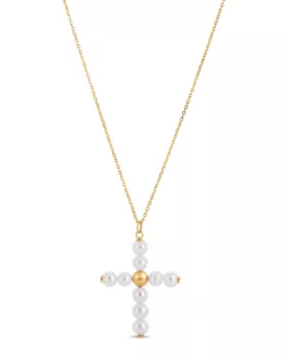 14k Yellow Gold Pearl Cross Pendant