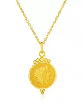 14k Yellow Gold with Round Roman Coin Pendant