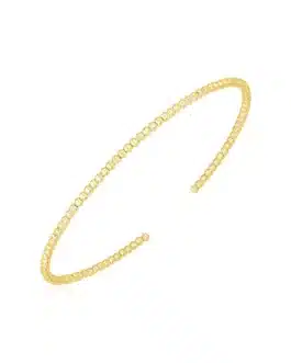 14k Yellow Gold High Polish Bead Cuff Bangle (2mm)