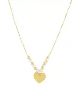 14k Yellow Gold High Polish Beaded Pearl Heart Drop Pallina Necklace