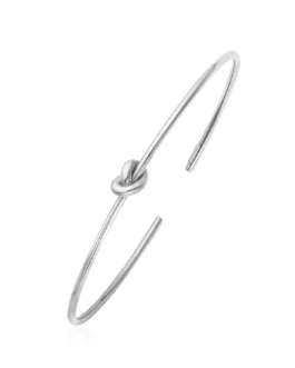 14k White Gold Polished Cuff Bangle with Knot