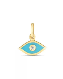 14k Yellow Gold Mini Blue Enamel Evil Eye Charm