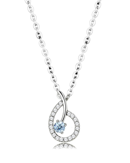 DA090 – High polished (no plating) Stainless Steel Chain Pendant with AAA Grade CZ  in Sea Blue