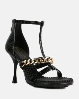 dakota metal chain mid heel sandals