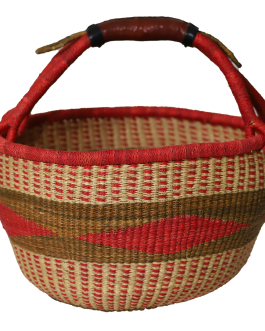 Bolga Basket with Leather handle | Brown Red & Neutral