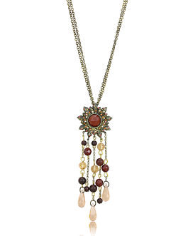 LO4215 – Antique Copper Brass Chain Pendant with Synthetic Onyx in Garnet