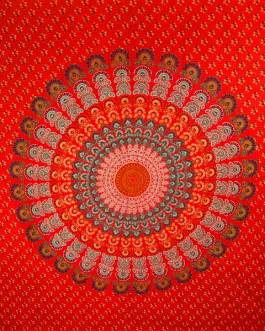 Red Peacock Dance Mandala Tapestry