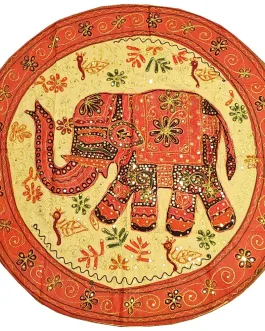 Unique Aari Work Design Embroidered Cotton Sequin Fabric Round Backdrop Elephant Circle Banner – 33″ Diameter
