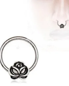 316L Stainless Steel Captive Bead Ring with Antique Gold Plated Flower