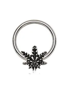 316L Stainless Steel Pot Leaf Snap-in Captive Bead Ring / Septum Ring