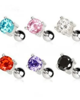 316L Surgical Steel Prong Set Round CZ Cartilage Earrings