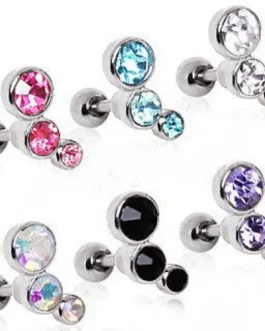 316L Surgical Steel Triple Round CZ Cartilage Earring