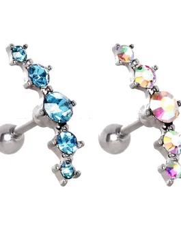 316L Surgical Steel Curved Five CZ Cartilage Earring
