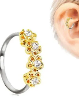316L Stainless Steel Golden Flowers Seamless Circular Ring / Daith Cartilage Earring