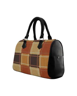 Handbags, Brown Checker Boston Style Top-handle Bag