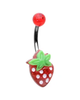 Kawaii Glitter Strawberry Belly Button Ring