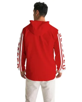 Mens Hooded Windbreaker – Blessed Sleeve Stripe Red Water Resistant Jacket – J7qn0x