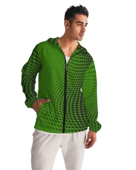 Mens Hooded Windbreaker – Green Polka Dot Water Resistant Jacket