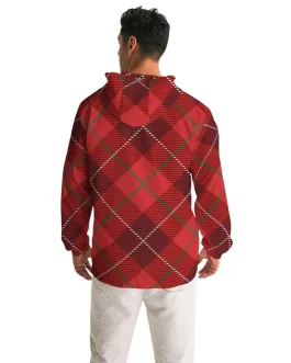 Mens Hooded Windbreaker – Red Tartan Plaid Water Resistant Jacket