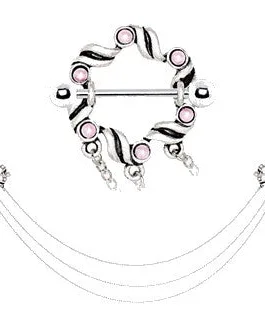 316L Stainless Steel Triple Chain Pink Ribbon Nipple Shields