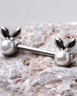 316L Stainless Steel White Faux Pearl Bunny Nipple Bar