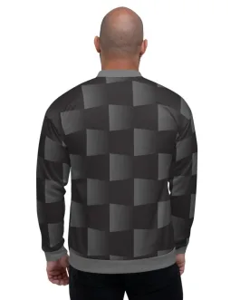 Mens Jacket – Edgy 3d Square Block Bomber Jacket Black/grey