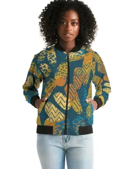 Tribal Blue Abstract Style Womens Bomber Jacket