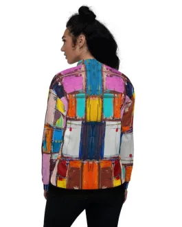 Womens Bomber Jacket, Abstract Multicolor Block Style