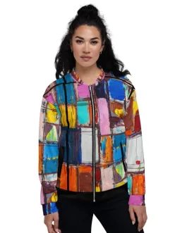 Womens Bomber Jacket, Abstract Multicolor Block Style