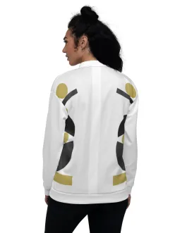 Womens Bomber Jacket, White & Gold Geometric Style