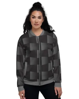 Womens Jacket – Black And Gray 3d Square Style Bomber Jacket