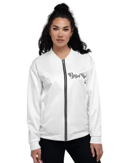 Womens Jacket – Blessed Up Graphic Text Bomber Jacket