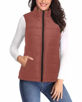 Womens Puffer Vest Jacket / Cognac Red