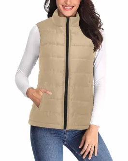 Womens Puffer Vest Jacket / Tan Brown