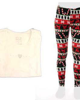 Women’s Cozy Leggings Set Christmas Pants and Cotton Soft Heart T shirt by Just Love