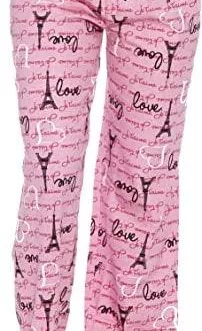 Women’s Cozy Pajama Set EIFFEL TOWER Pants and Cotton Soft Heart T shirt by Just Love